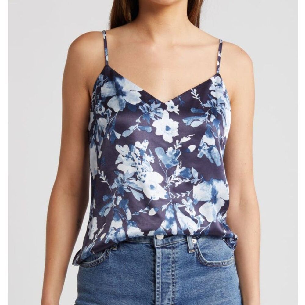 Rails Paola Floral Cami Tank Top Indigo Blossoms Blue Rayon Blend Medium